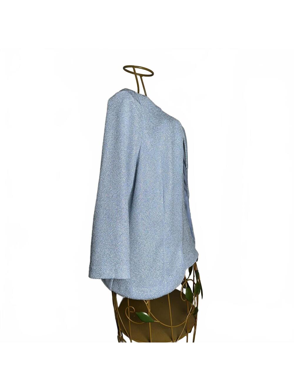 Alex Evenings Petite Ice Blue Shimmer 2 Piece Evening Set Tank & Open Cardigan - Picture 3 of 7